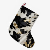 白黒金ゴールド女性のカーボーイ牛皮 ラージクリスマスストッキング (正面 (吊り時))