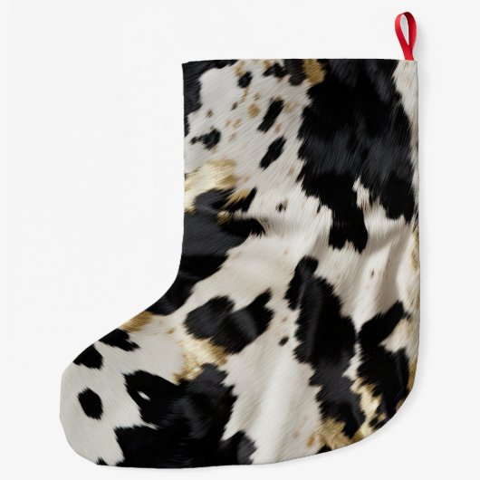白黒金ゴールド女性のカーボーイ牛皮 ラージクリスマスストッキング (裏面)
