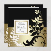 白黒金ゴールド女性50th誕生日パーティー 招待状 (正面/裏面)