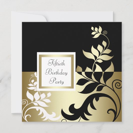白黒金ゴールド女性50th誕生日パーティー 招待状 (正面)