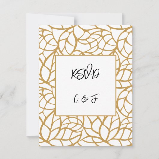 白黒金ゴールド抽象芸術ボタニカルRSVPカード 招待状 (正面)