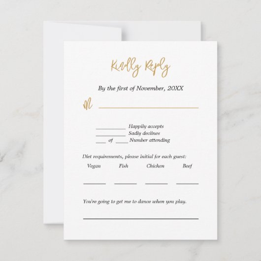 白黒金ゴールド抽象芸術ボタニカルRSVPカード 招待状 (裏面)