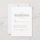 白黒金ゴールド文字結婚式RSVP 出欠カード (正面)