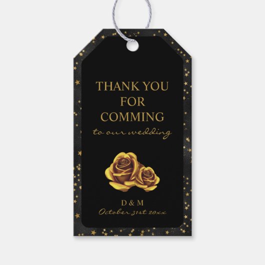 白黒金ゴールド星ゴシックパターン ギフトタグ (正面)