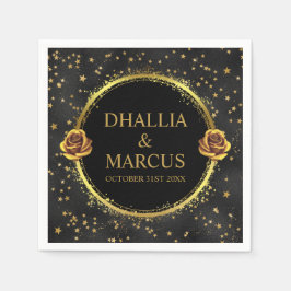 白黒金ゴールド星ゴシックパターン スタンダードカクテルナプキン