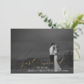 白黒金ゴールド書道たった今結婚しました写真 招待状 (スタンド正面)