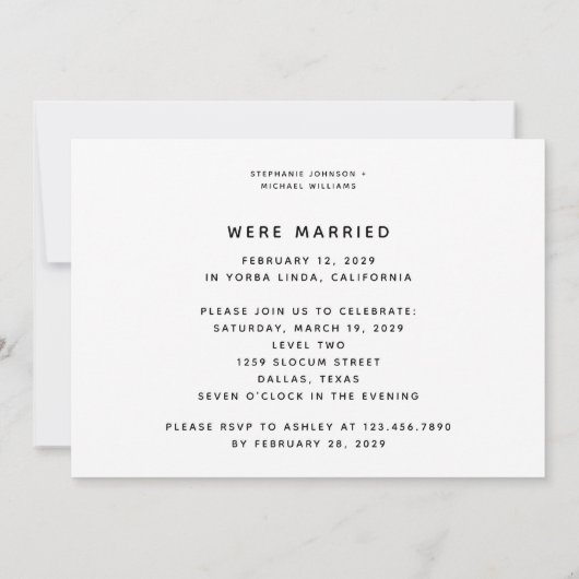 白黒金ゴールド書道たった今結婚しました写真 招待状 (裏面)