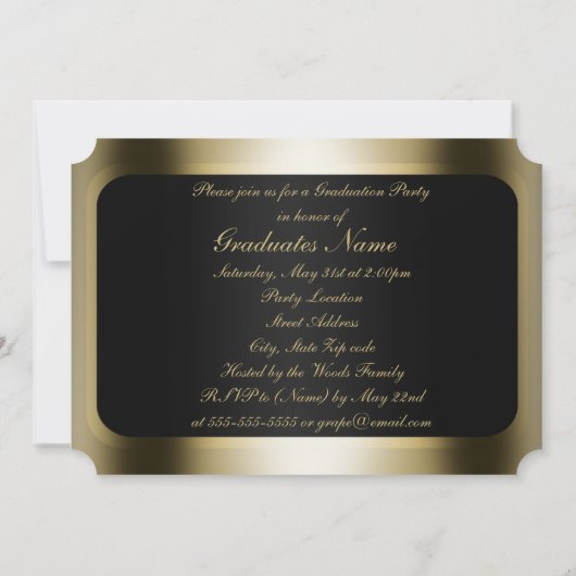 白黒金ゴールド枠卒業パーティー 招待状 (裏面)