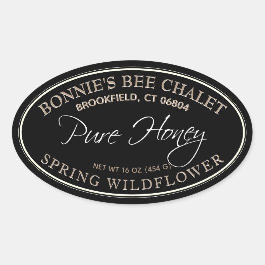白黒金ゴールド楕円形ハニーラベル白縁ど 楕円形シール (正面)
