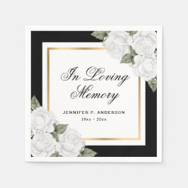 白黒金ゴールド水カラーフローラメモリ葬儀 スタンダードカクテルナプキン