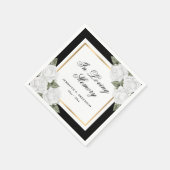白黒金ゴールド水カラーフローラメモリ葬儀 スタンダードカクテルナプキン (角)