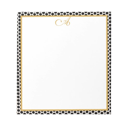 白黒金ゴールド水玉模様モノグラム名メモ帳 ノートパッド (正面)