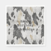 白黒金ゴールド牛アニマルプリントスパークル誕生日 スタンダードランチョンナプキン (正面)
