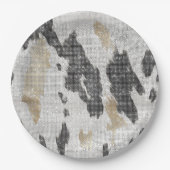 白黒金ゴールド牛アニマルプリントスパークル誕生日 ペーパープレート (正面)