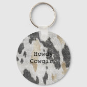 白黒金ゴールド牛アニマルプリントスパークル キーホルダー (正面)