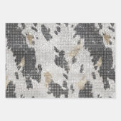 白黒金ゴールド牛アニマルプリントスパークル ラッピングペーパーシート (正面3)