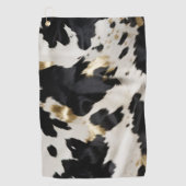 白黒金ゴールド牛革 ゴルフタオル (正面)