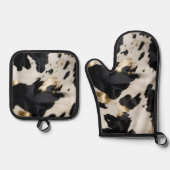 白黒金ゴールド牛革 鍋つかみ&鍋敷きセット (正面)