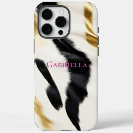 白黒金ゴールド牛革 iPhone 16 PRO MAXケース