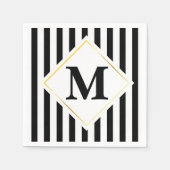 白黒金ゴールド白ストライプモノグラム スタンダードカクテルナプキン (正面)