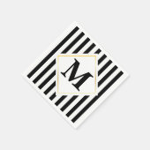 白黒金ゴールド白ストライプモノグラム スタンダードカクテルナプキン (角)