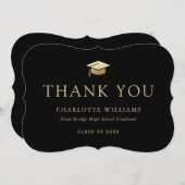 白黒金ゴールド目盛りモダン帽 サンキューカード (正面/裏面)
