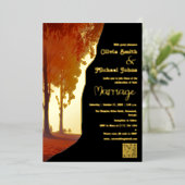 白黒金ゴールド秋QRコード結婚式招待状 箔シーズンカード (立ち正面)