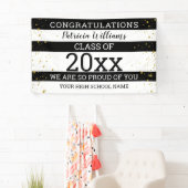 白黒金ゴールド紙吹雪おめでとうGrad 2020 横断幕 (インサイチュ)