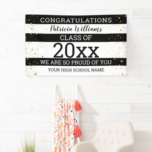 白黒金ゴールド紙吹雪おめでとうGrad 2020 横断幕 (インサイチュ)