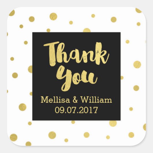 白黒金ゴールド紙吹雪結婚式の引き出物ラベル スクエアシール (正面)