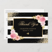 白黒金ゴールド紙吹雪赤面フローラありがとう ポストカード (正面/裏面)