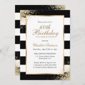 白黒金ゴールド紙吹雪60誕生日 招待状 (正面/裏面)