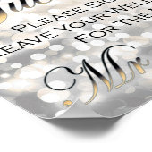 白黒金ゴールド結婚のゲストブックサイン ポスター (角)