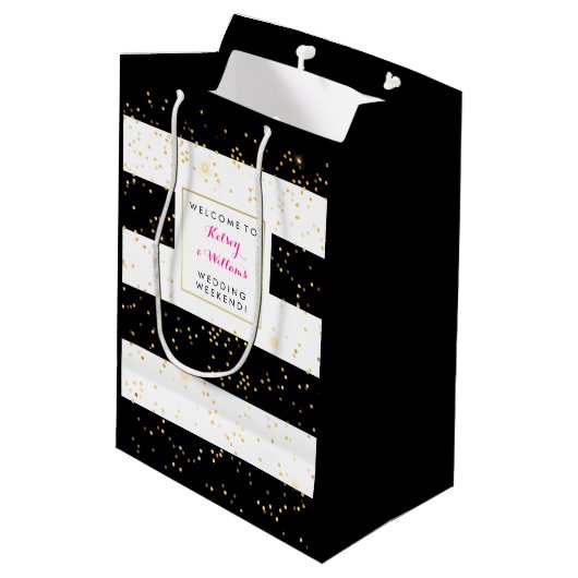 白黒金ゴールド結婚ズアウトタウンゲストウェルカム ミディアムペーパーバッグ (裏面アングル)
