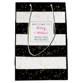 白黒金ゴールド結婚ズアウトタウンゲストウェルカム ミディアムペーパーバッグ (正面)