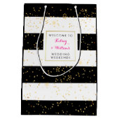 白黒金ゴールド結婚ズアウトタウンゲストウェルカム ミディアムペーパーバッグ (裏面)