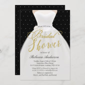 白黒金ゴールド結婚ズドレスブライダルシャワー 招待状 (正面/裏面)