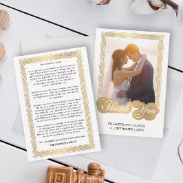 白黒金ゴールド結婚フレームの写真 サンキューカード