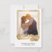 白黒金ゴールド結婚フレームの写真 サンキューカード (正面)