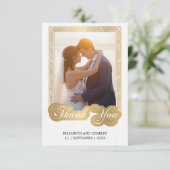 白黒金ゴールド結婚フレームの写真 サンキューカード (スタンド正面)