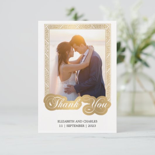 白黒金ゴールド結婚フレームの写真 サンキューカード (スタンド正面)