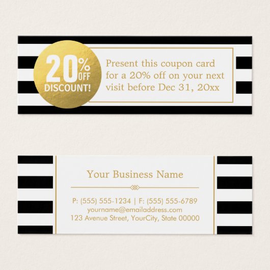 白黒金ゴールド美しいサロン割引クーポン (正面&裏面)