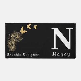 白黒金ゴールド花蝶ミニマル デスクマット