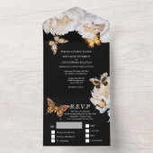 白黒金ゴールド蝶の牡丹結婚花 オールインワン招待状 (内側)