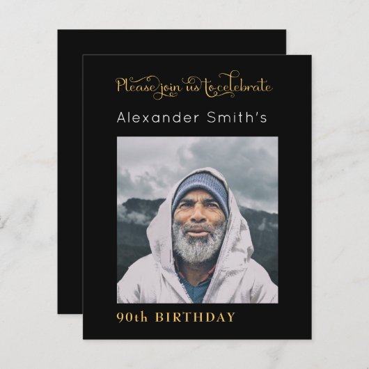 白黒金ゴールド誕生日写真 (正面/裏面)