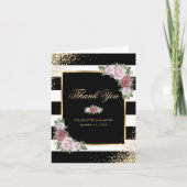 白黒金ゴールド赤面ピンク結婚フローラの写真 サンキューカード (正面)