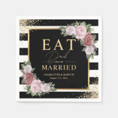 白黒金ゴールド赤面ピンク結婚フローラ スタンダードカクテルナプキン (正面)