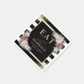 白黒金ゴールド赤面ピンク結婚フローラ スタンダードカクテルナプキン (角)