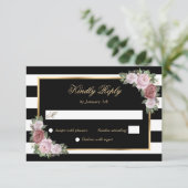 白黒金ゴールド赤面ピンク結婚フローラ 出欠カード (スタンド正面)