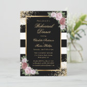 白黒金ゴールド赤面フローラリハーサルディナー 招待状 (スタンド正面)
